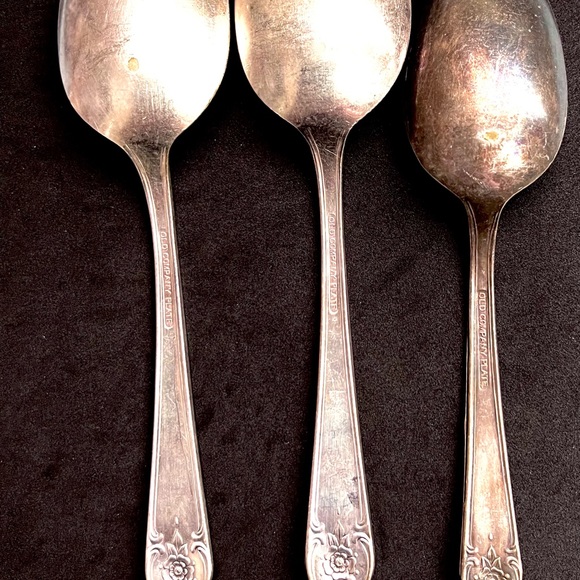 3 Old Company Antique Silver Plated Serving Spoons - Picture 2 of 2